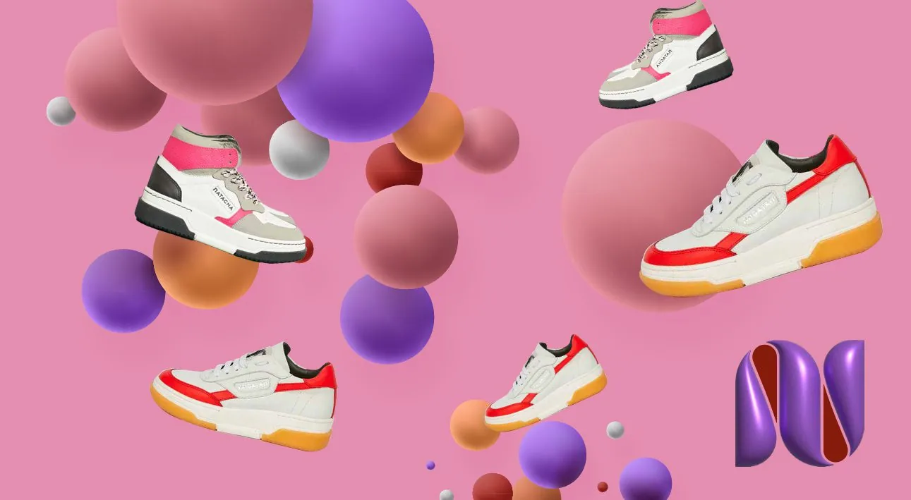 Natacha: composición de campaña con zapatillas y formas de color